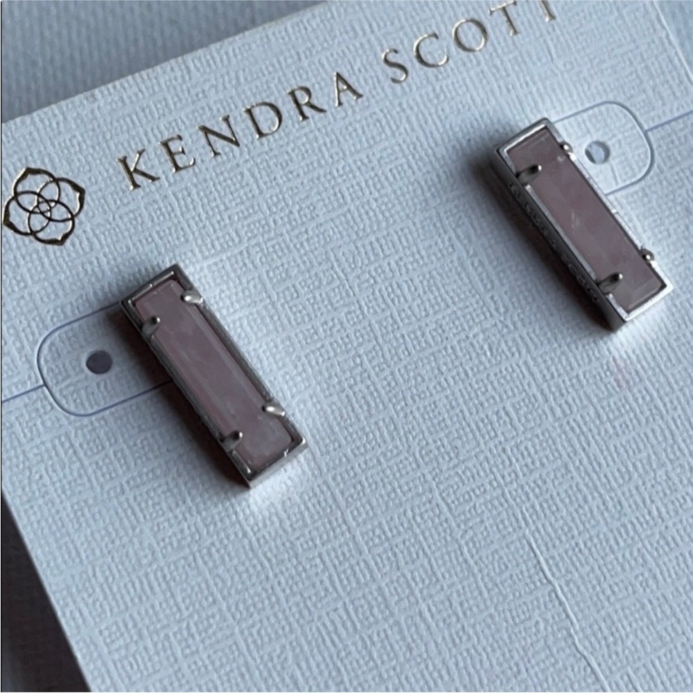 Kendra Scott Lady Stud Earrings Rose Quartz Pink & Silver New with tags! - Picture 1 of 8